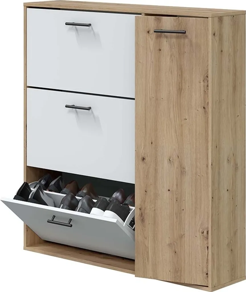 Armoire à chaussures étroite 3 compartiments CLASS bois chêne et blanc - 2