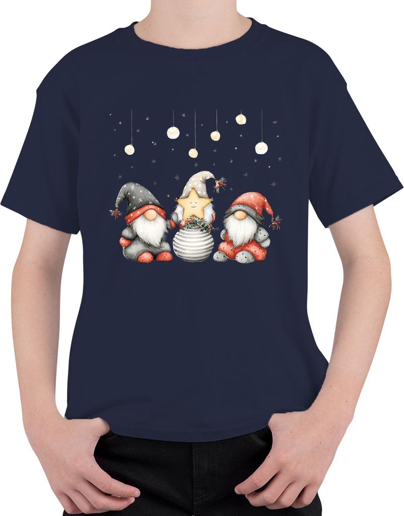 Weihnachtswichtel Stern Kugel skandinavisch süß Geschenk rot grau Uni Kinder T-Shirt, Navy, 140