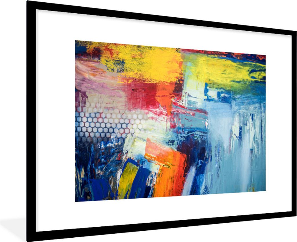 MuchoWow Gerahmtes Poster Primäre Pinselstriche auf einem Gemälde 90x60 cm - Poster mit Schwarzem Bilderrahmen Wandposter Rahmen Foto Bilder - ...