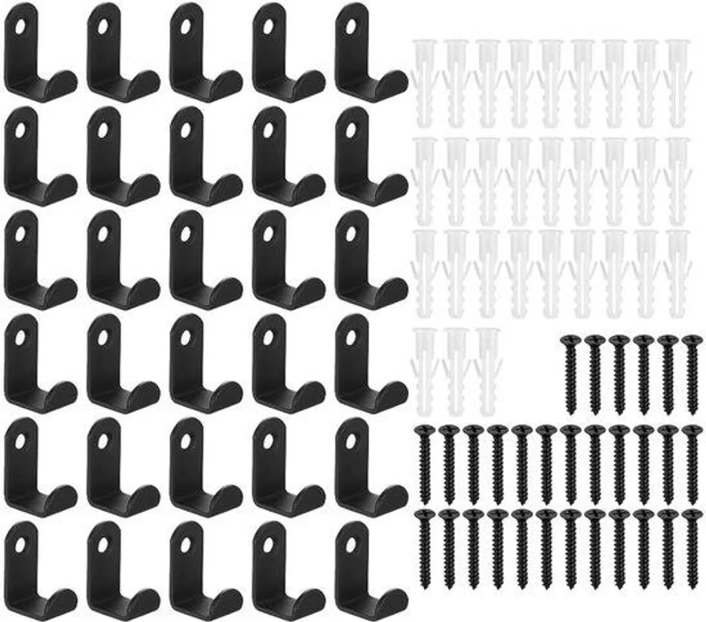 Crochets Noirs à Visser contre le Désordre : 30 Supports Muraux Solides