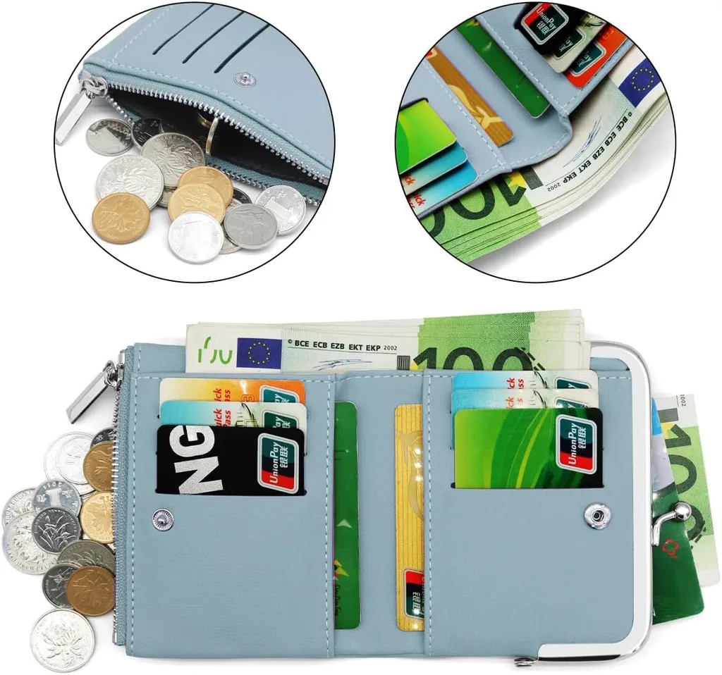 Mini Portafoglio Donna Compatto con Zip - Porta Carte in Eco Cuoio - 5