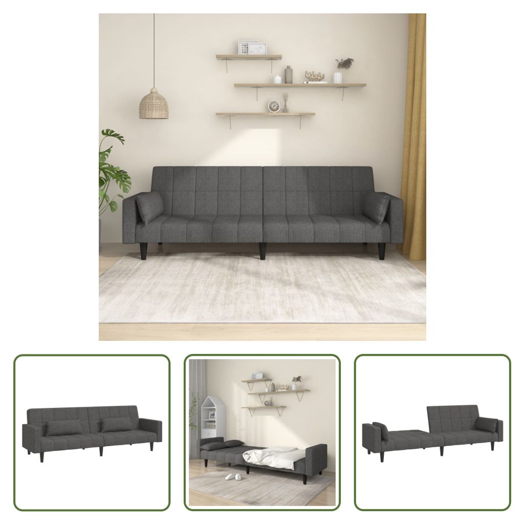 The Living Store Schlafsofa 2-Sitzer mit 2 Kissen Dunkelgrau Stoff