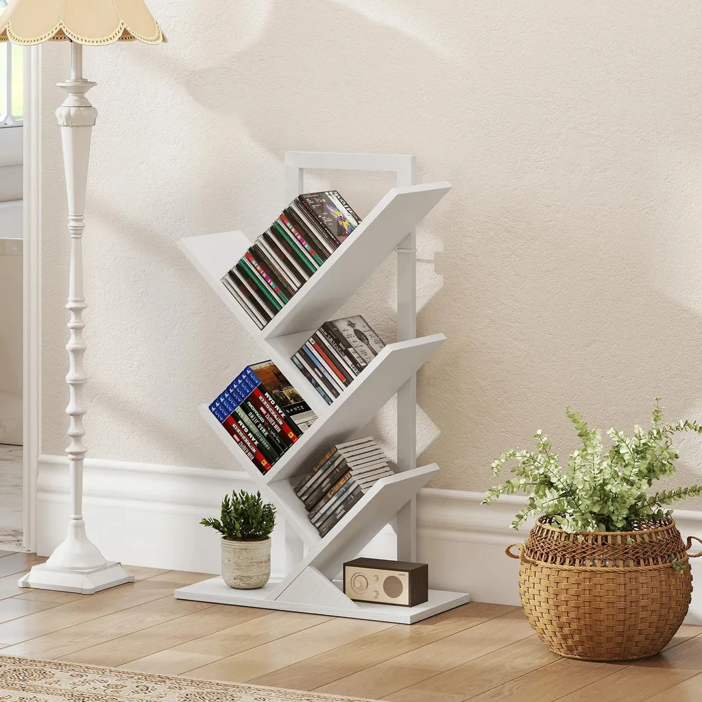 Bibliothèque Arbre Stable Anti-Chute : Range-Livres Design Blanc - 8