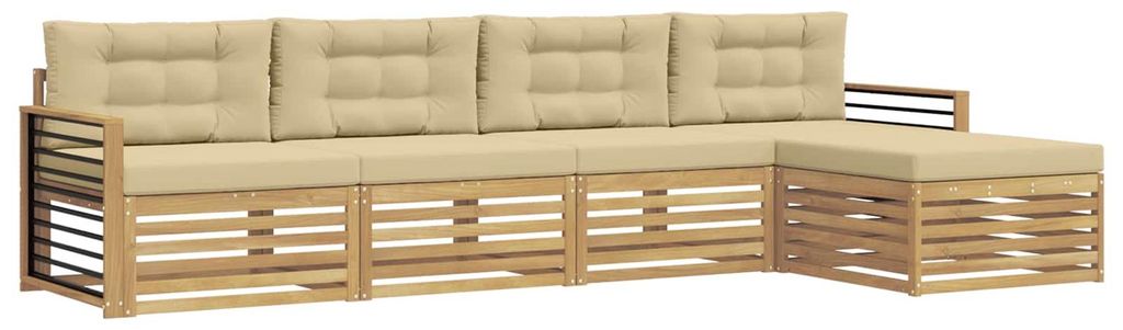 Outdoor-Sofagarnitur mit Kissen 5 pcs Weiß und Beige Polyester