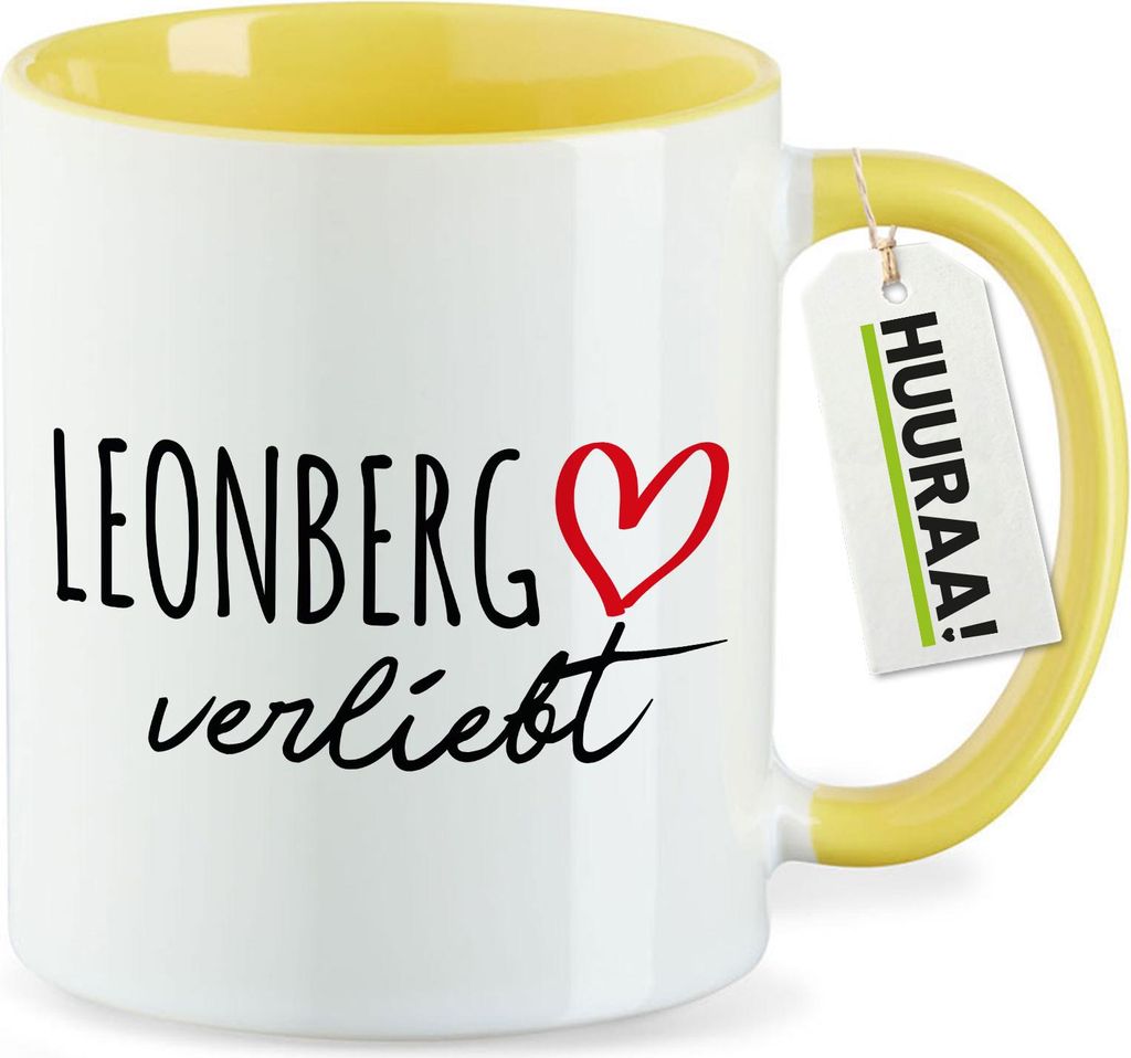 Huuraa Kaffeetasse Leonberg verliebt 330ml Gelb Keramik Kaffeebecher Geschenkidee