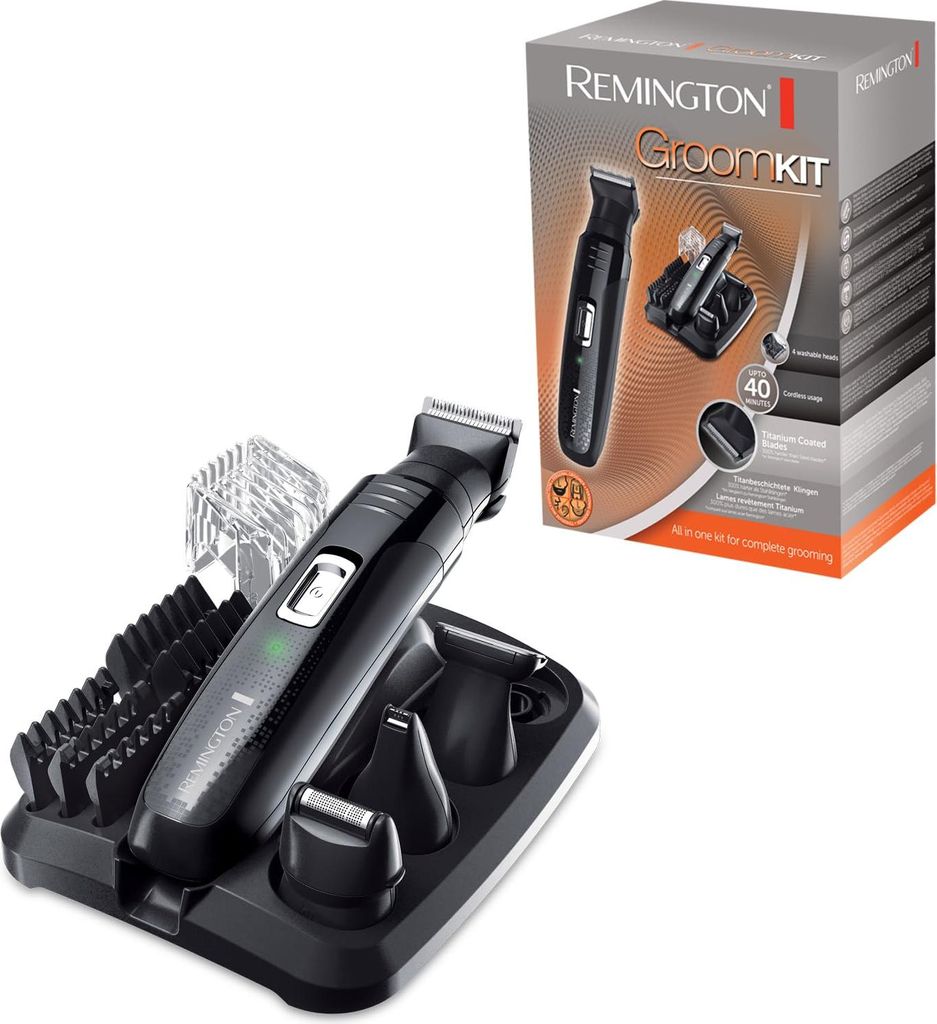 Remington GroomKit PG6130, Stylingset für Gesichts- und Körperhaare, 4 abnehmbare Aufsteckköpfe, schwarz/grau