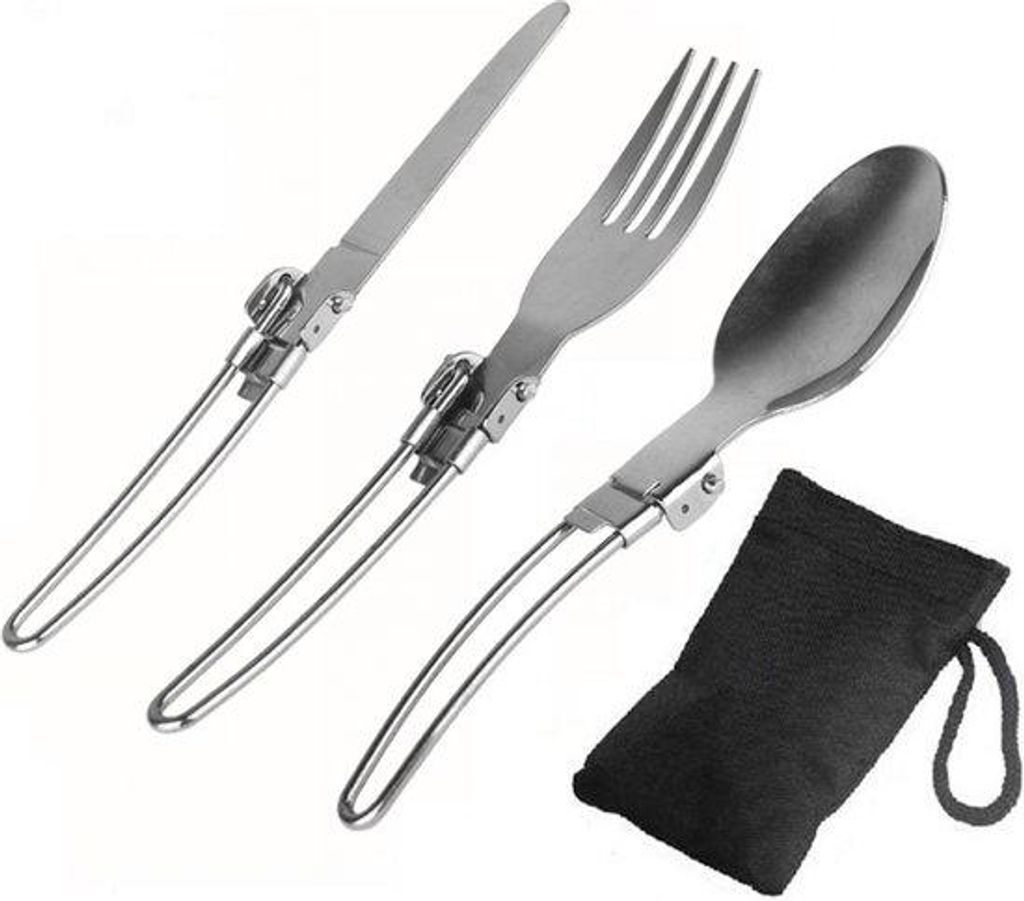 Überlebens-Set - RVS-Set - Campingbesteck für unterwegs - Outdoor-Servietten - Vork, Löffel & Messer - Kompaktes Outdoor-Geschirr