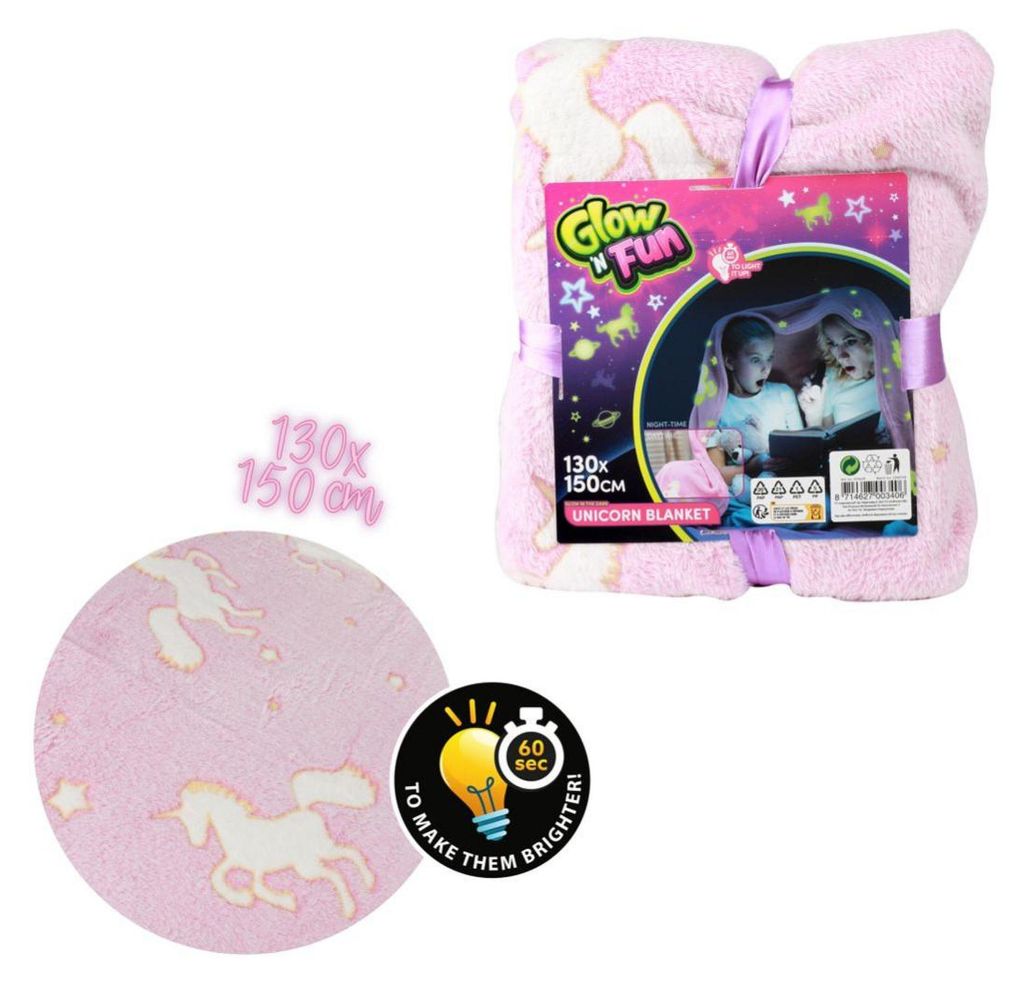 Coperta Unicorno che si illumina al buio, in peluche, Immagine del prodotto 