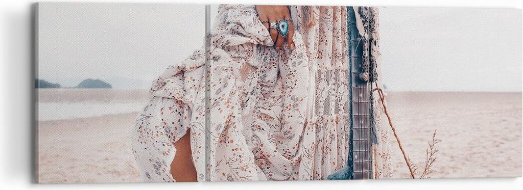 Bild auf Leinwand - Leinwandbild - 3 Teile - Frau Kleid Gitarre - 120x40cm - Wand Bild - Wanddeko - Wandbilder - Leinwanddruck - Bilder - Wanddekor...