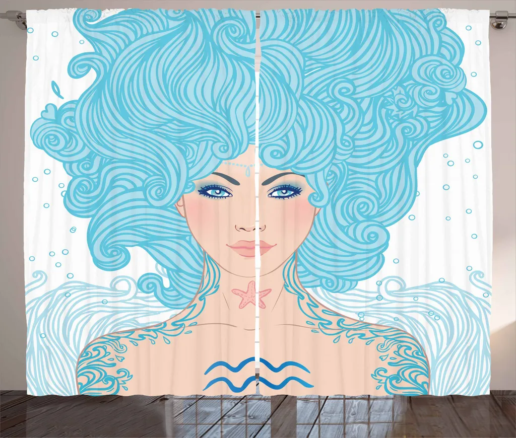 Tende Soggiorno Acquario ABAKUHAUS - Donna Blu e Corallo 280x225