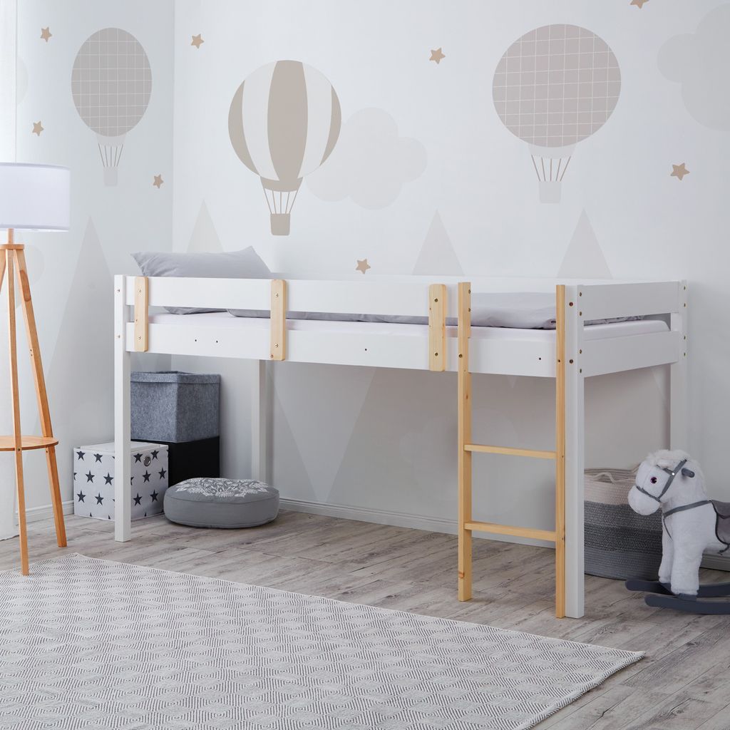Homestyle4u Hochbett Weiß 90x200 Massivholz Kiefer Produktbild 