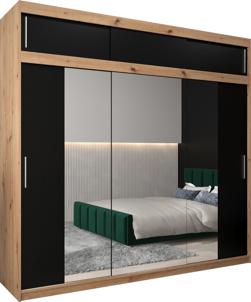 Kleiderschrank, Schiebetürenschrank Schlafzimmer, Schrank mit Spiegel TOKYO 2 250 mit Aufsatz, Höhe 240 cm