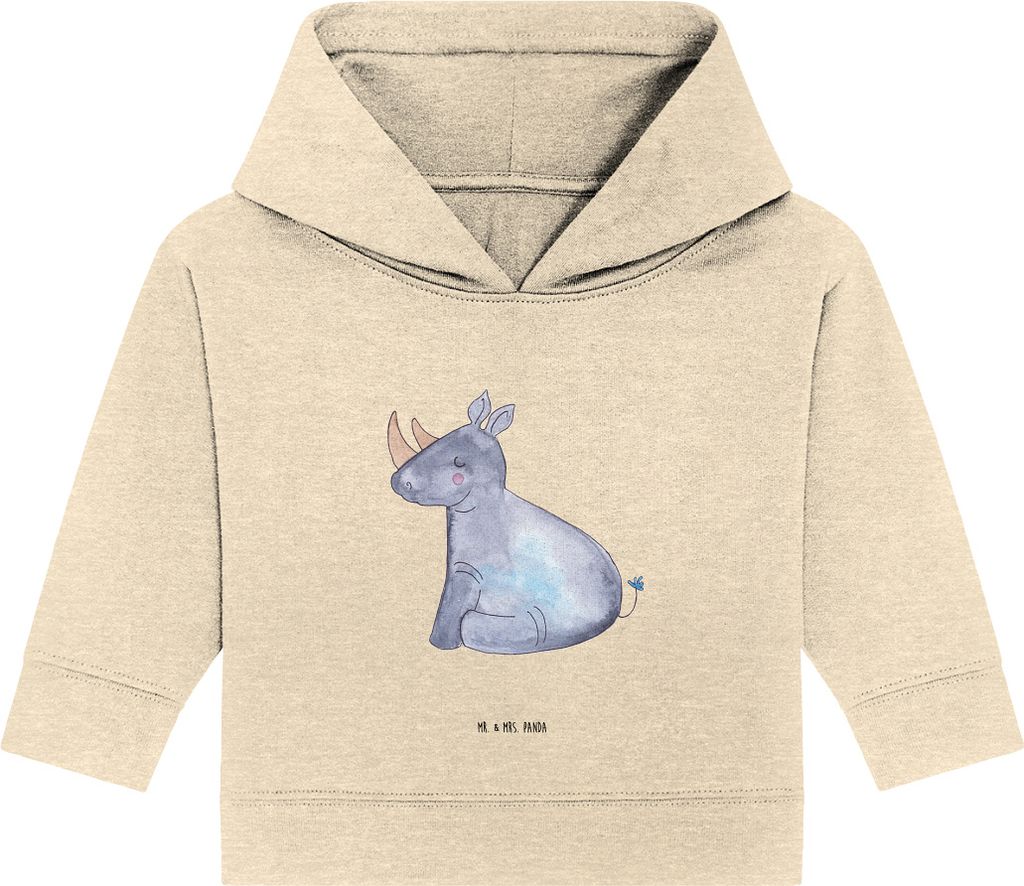Mr. & Mrs. Panda Organic Baby Hoodie Einhorn Nashorn 12. - 18. Monat - Natural Raw - Geschenk, Witzig, Regenbogen, Kapuzensweatshirt, Kapuzenshirt,...