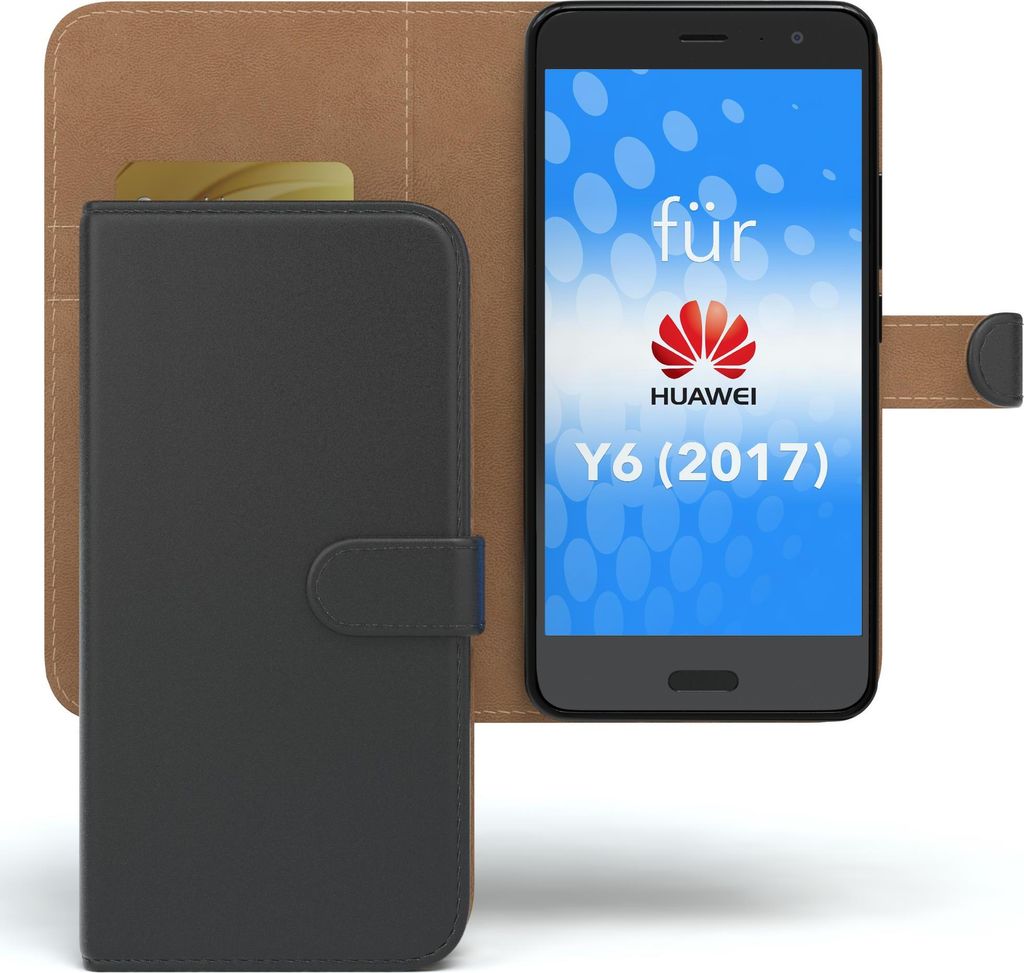 EAZY CASE Business Hülle für Huawei Y6 (2017) klappbar, Premium Kunstleder Handyhülle mit Kartenfach