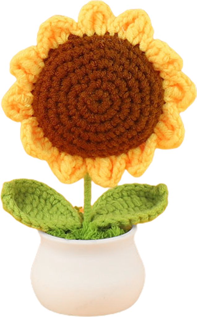 Handgefertigte gestrickte Sonnenblumen-Topfpflanzen-Dekoration, gehäkelte Wollblume, Schreibtisch-Dekoration, Hausgarten-Ornament für Hochzeitsfo...