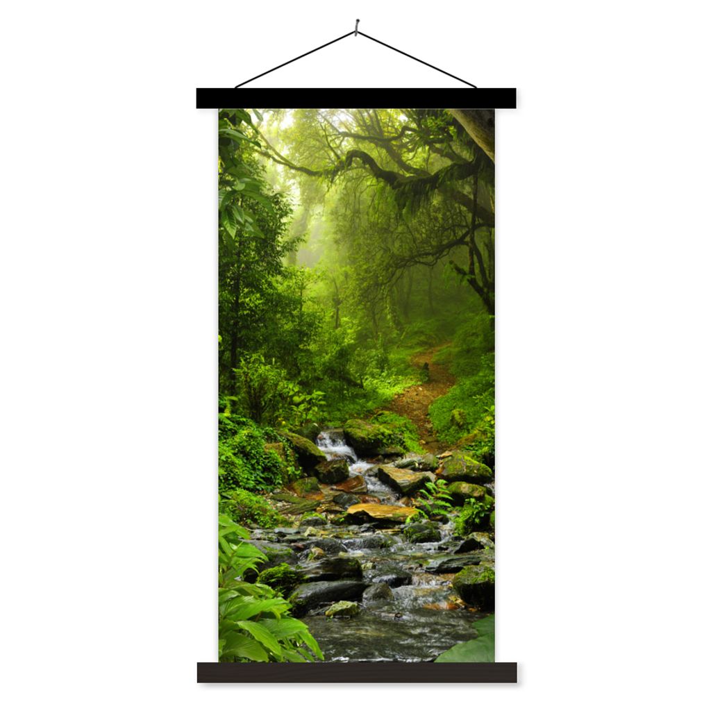 MuchoWow Textilposter Natur - Wasser - Dschungel - Wald - Tropisch 60x120 cm mit schwarzem Rahmen - Magnete