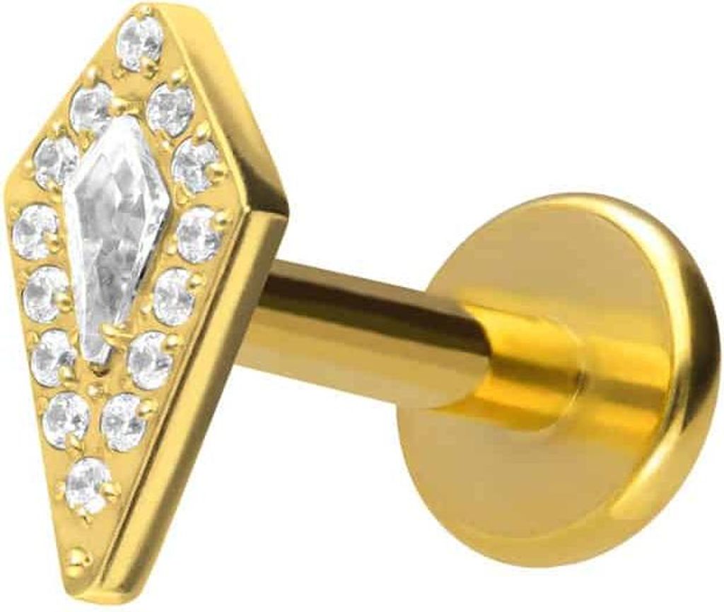 Ohrpiercing, Nasenpiercing Titan Labret mit Innengewinde KRISTALLSCHILD Gold Stablänge: 8mm | Stabstärke: 1,6mm