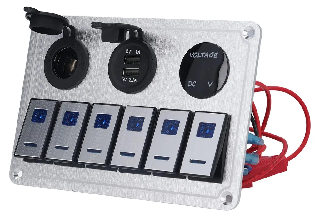 Panneau de switch 6 voies LED bleu USB pour organiser vos commandes