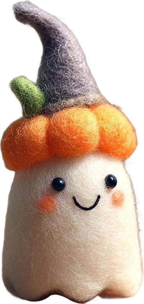 Handgefertigter Halloween-Geistkürbis aus Filz mit Zauberhut, gefilzter Geist als Dekoration für Halloween, Zuhause, Regal oder Schreibtisch.