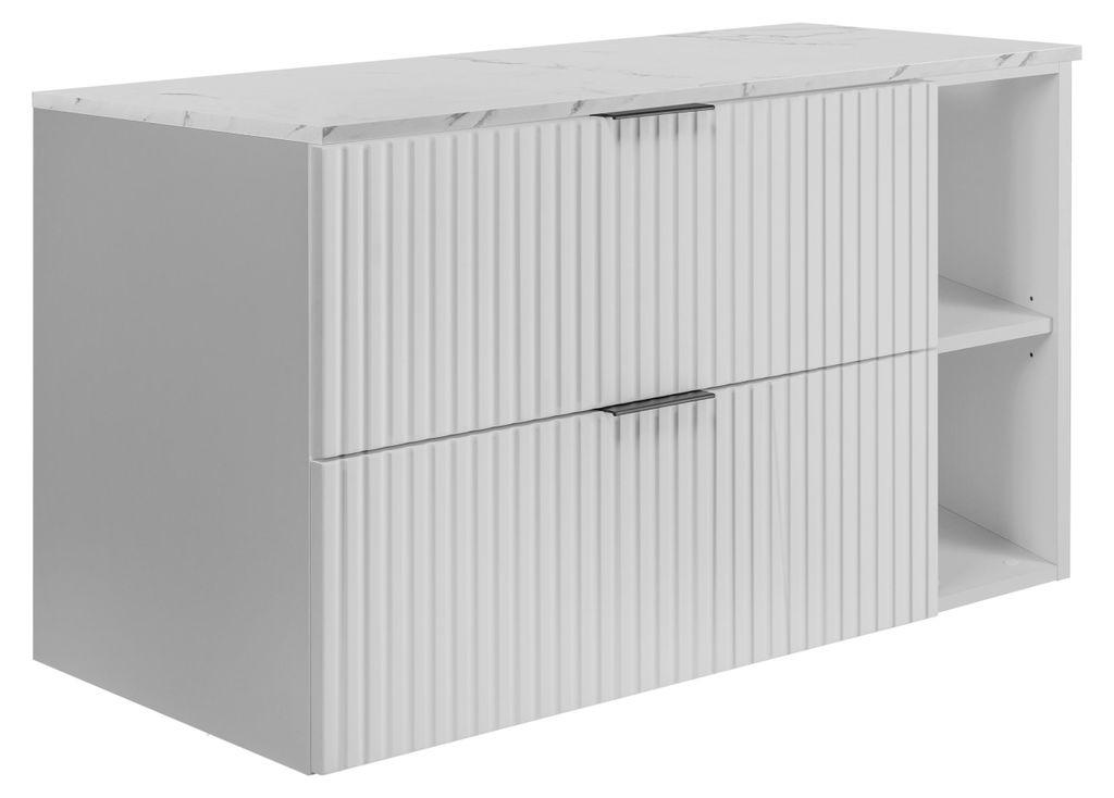 Wandhängender Badezimmerschrank, weiß / Arbeitsplatte aus weißem Marmor-Optik (MDF), 100 x 57 x 46 cm