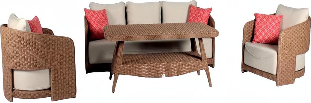 Sofagarnitur set 3 Sitzer Sofas Braun 2x Sessel Couchtisch Terrasse Moderner set