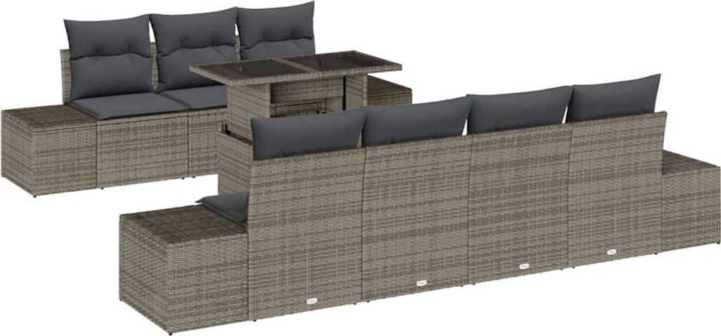 vidaXL Sofa Set mit Kissen 8 pcs Grau Poly-Rattan