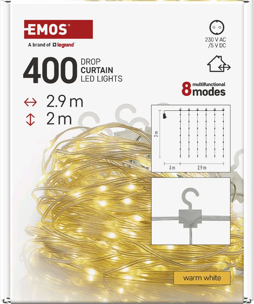 Illumination de Fenêtre Noël Rideau LED 2,9x2m Blanc Chaud EMOS - 7