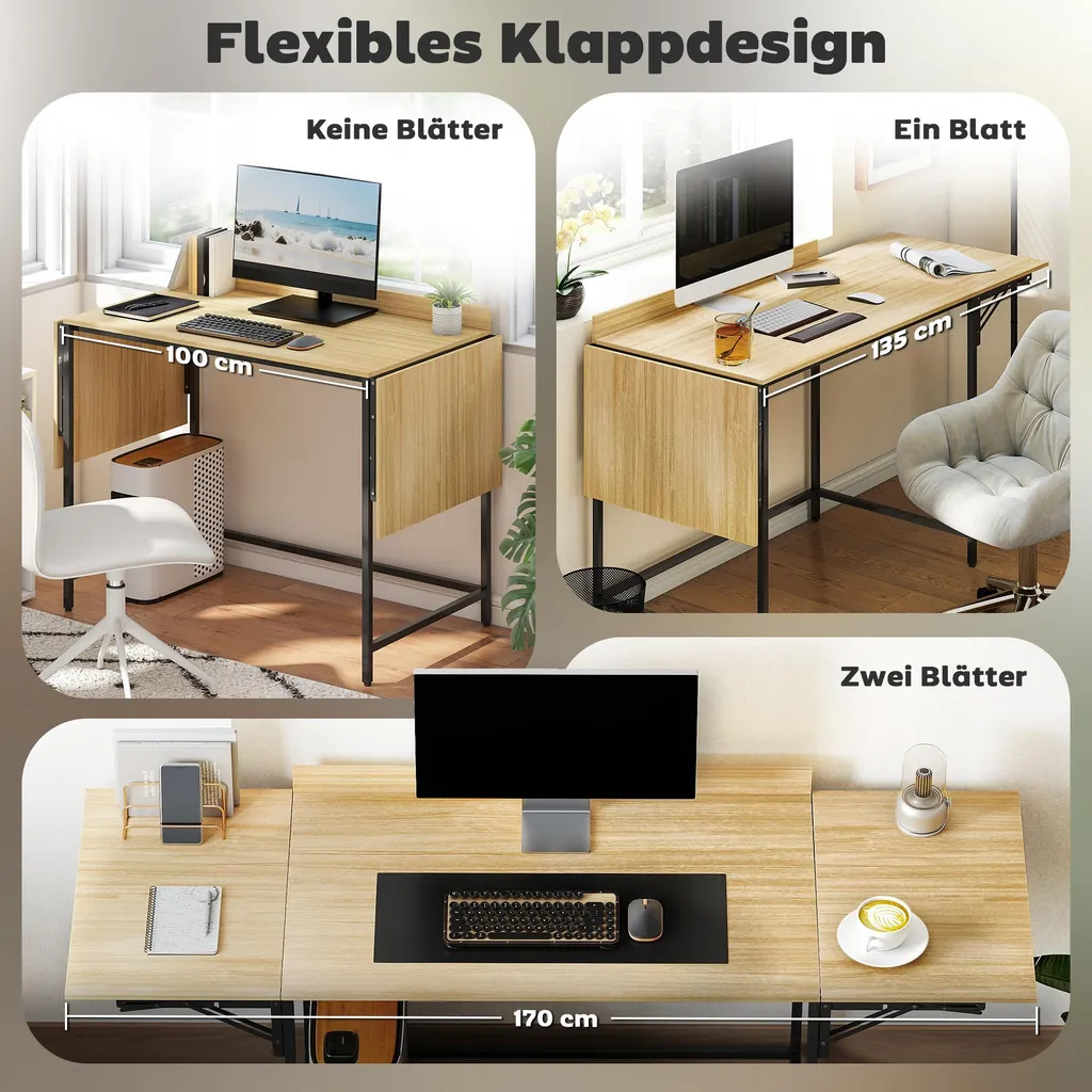 Bureau de télétravail pliable chêne, petite table ordinateur d'appoint - 4