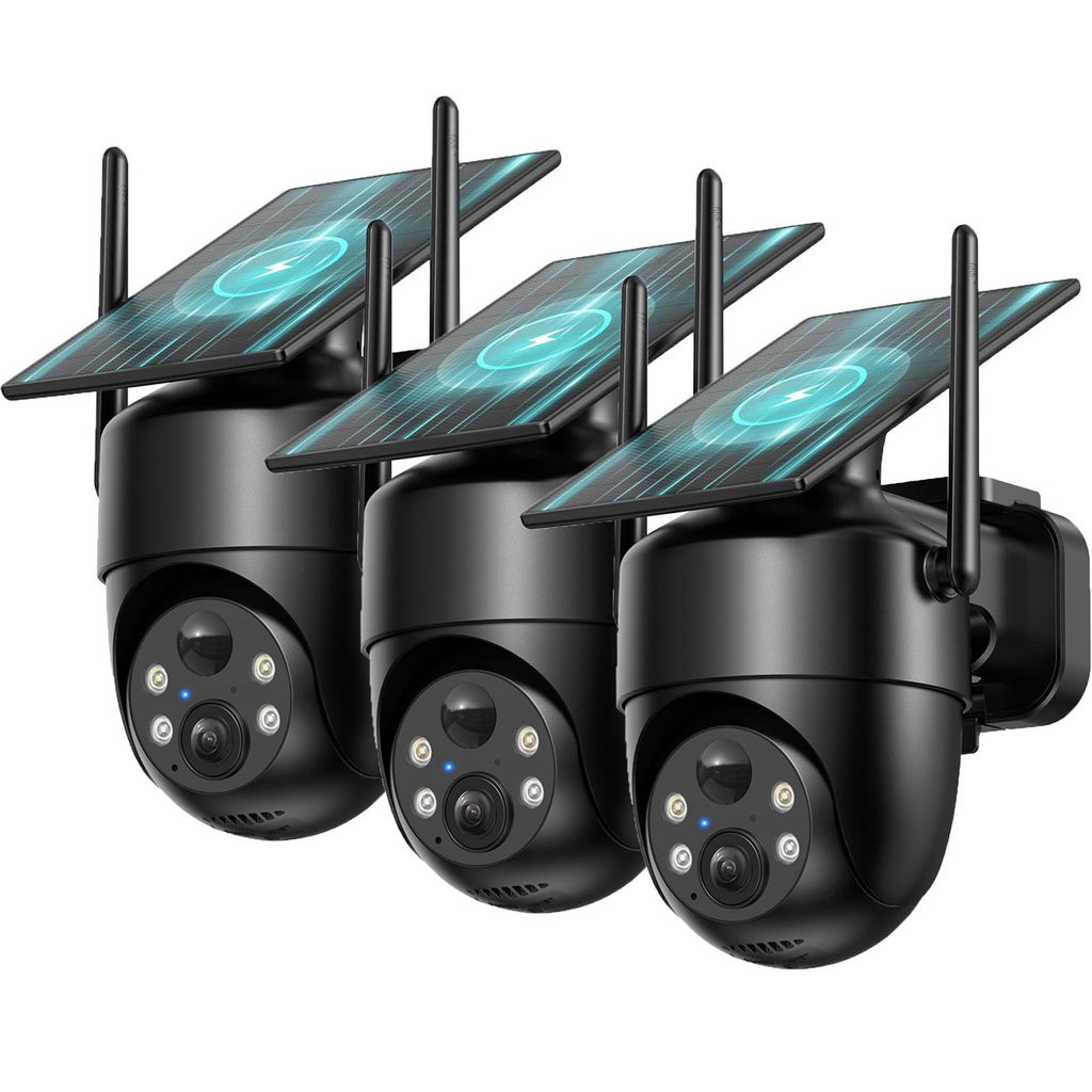 3 Stück 2K Überwachungskamera Aussen Akku Solar WLAN Kamera Überwachung Kabellose Installationsfreie Solarpanel KI-Erkennung 360° Farbnachtsicht