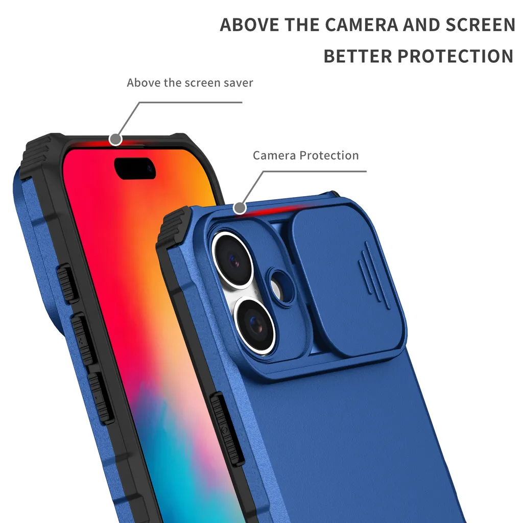 Cover Blu iPhone 16 Plus: Protezione Camera e Stand Magnetico - 5