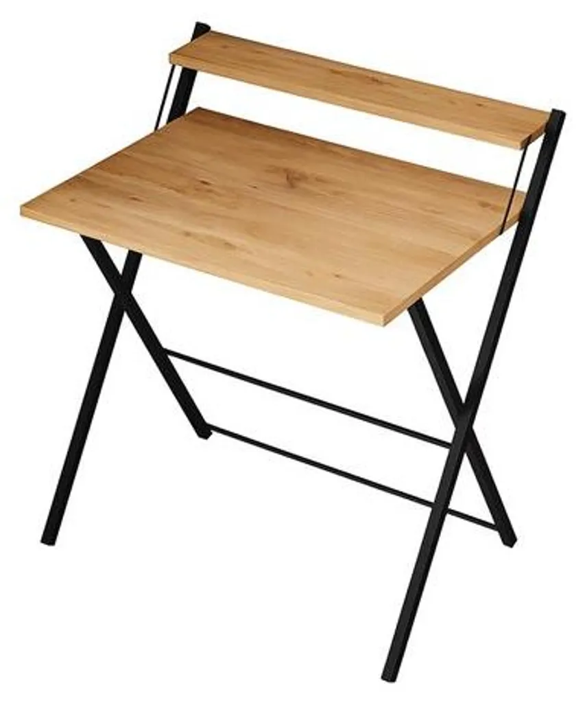 Petit bureau d'appoint pliable coloris noir et bois avec étagère