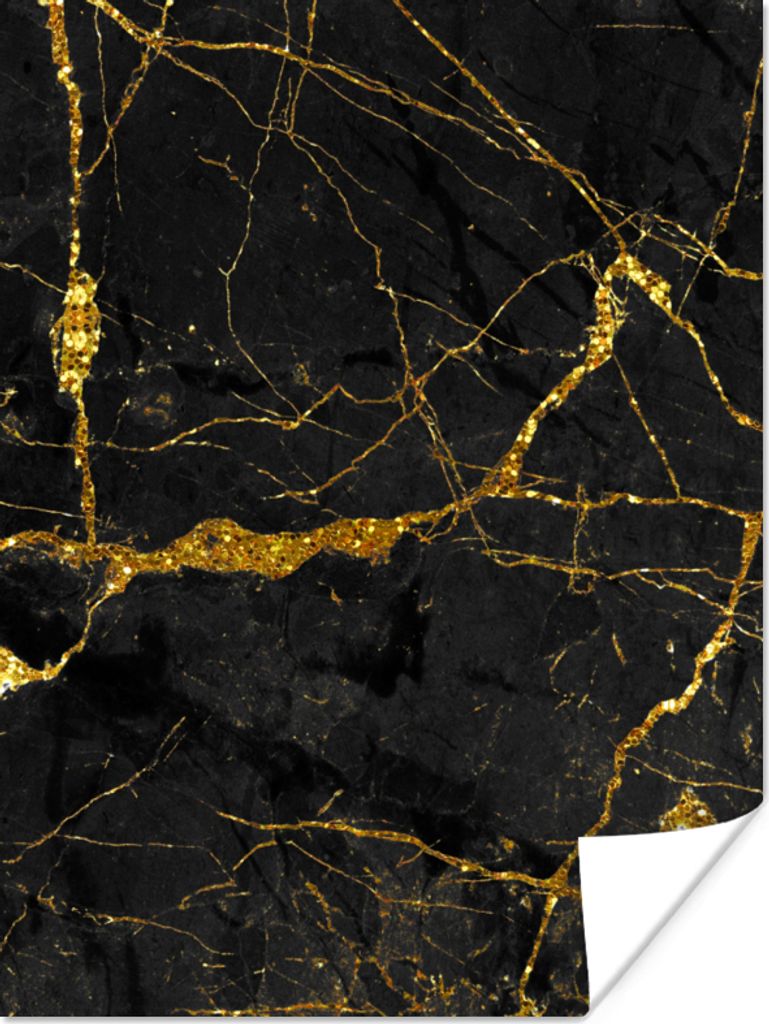 MuchoWow Poster Marmor - Gold - Schwarz - Marmoroptik - Luxe - Glitzer 120x160 cm - Wandbilder