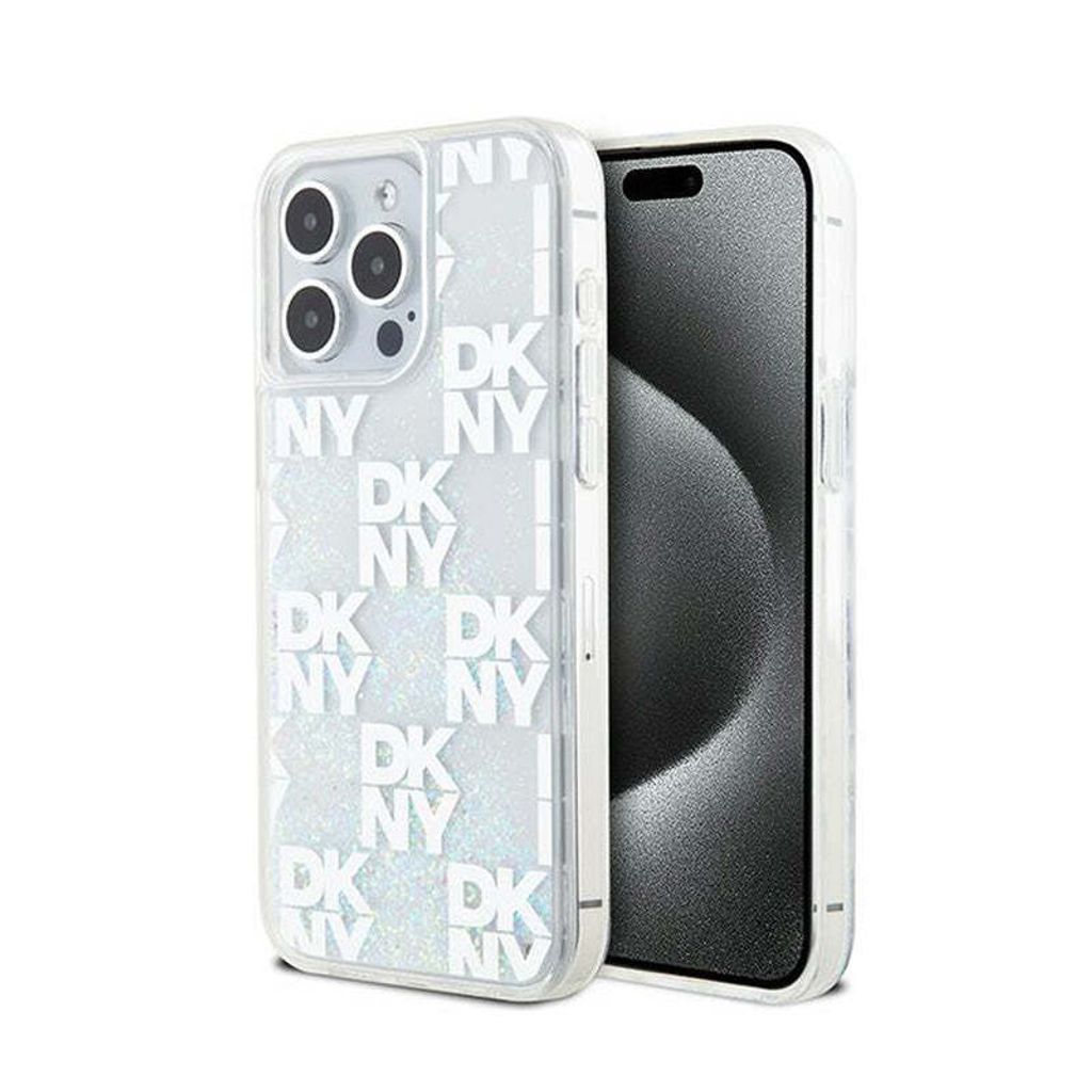 DKNY, Schutzhülle Liquid Glitter Checkered Pattern f. iPhone 15 Pro Max, Transparent