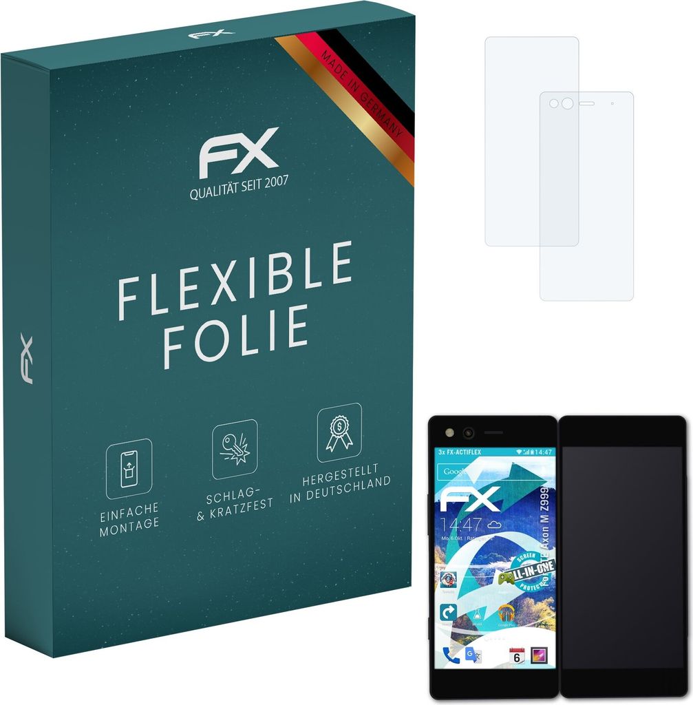 atFoliX FX-ActiFleX 3x Schutzfolie kompatibel mit ZTE Axon M (Z999) Folie
