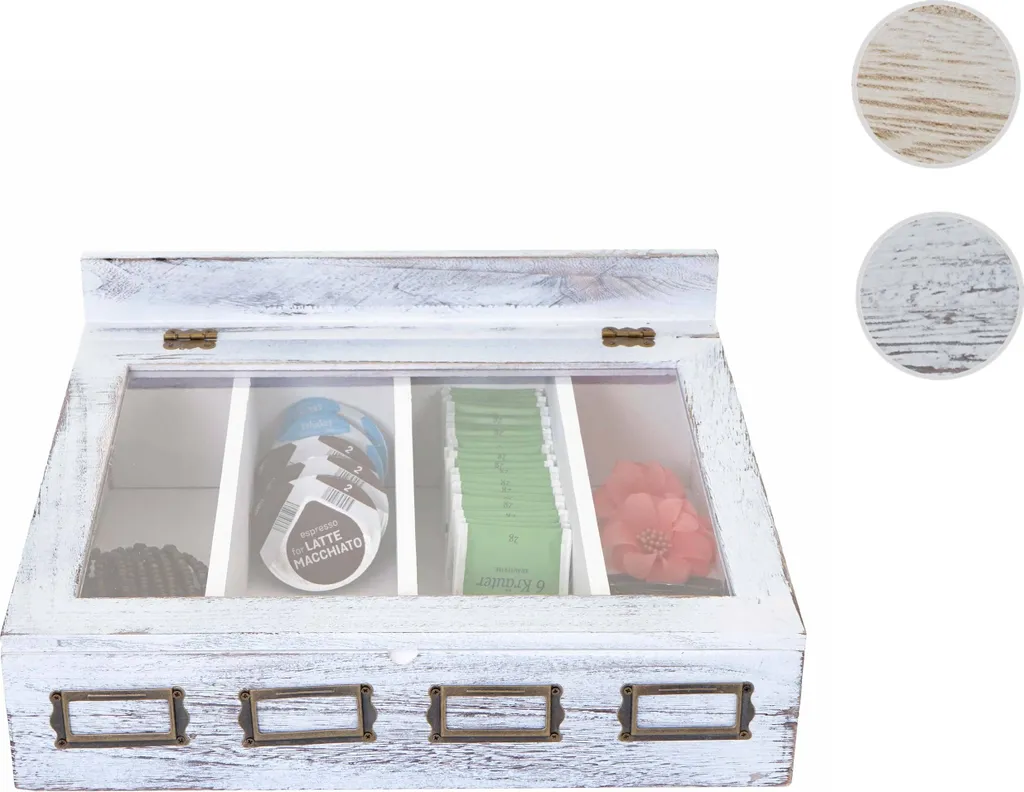 Commode de table et boîte à thé en bois blanc shabby chic avec tiroirs