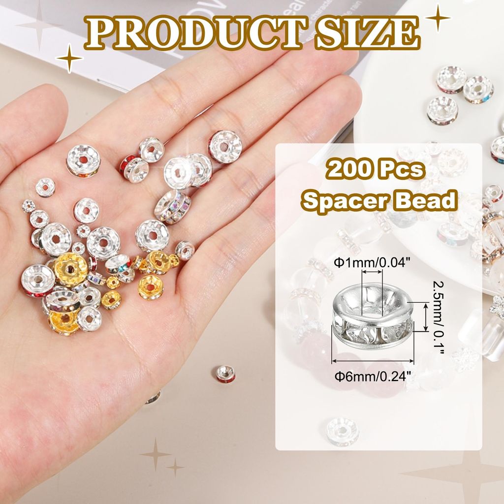 6mm Rondelle Abstandshalter Perle 200 Stk Kristall Strass Lose Perlen Abstandshalter Fš¹r Schmuckherstellung DIY Armb?nder Halskette Silber