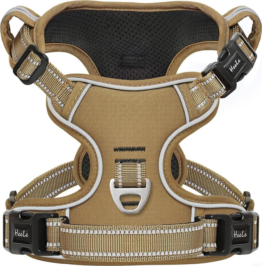 Gewatteertes Reflectierendes Hundenharness mit Handgriff - Anti-Zug Khaki M Hundegeschirre