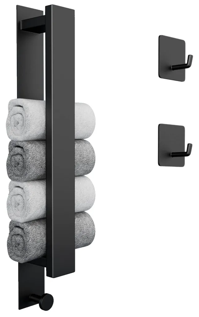 Barre porte-serviettes murale autocollante noire mate pour salle de bain