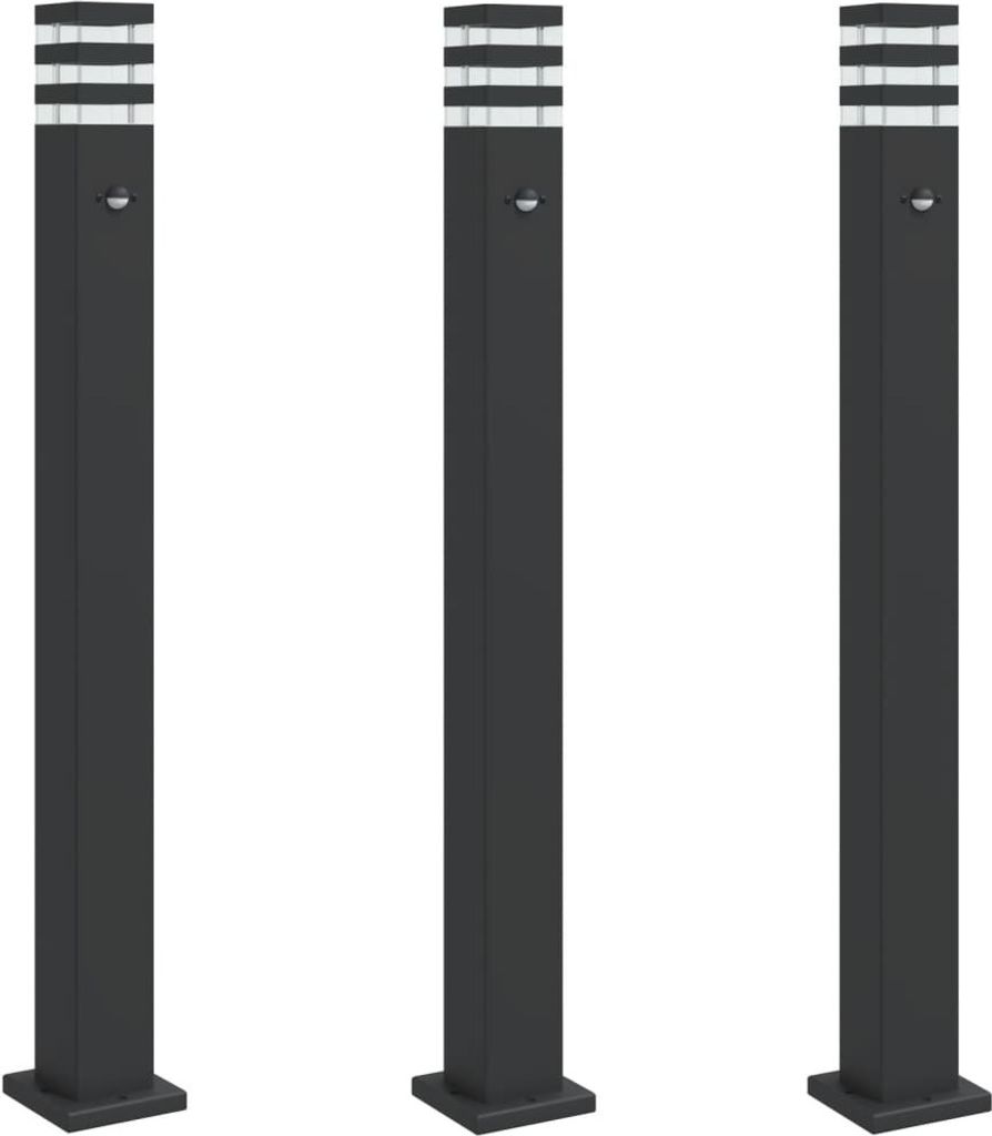 Wegeleuchten mit Bewegungsmelder 3 Stk. Schwarz 110cm Aluminium