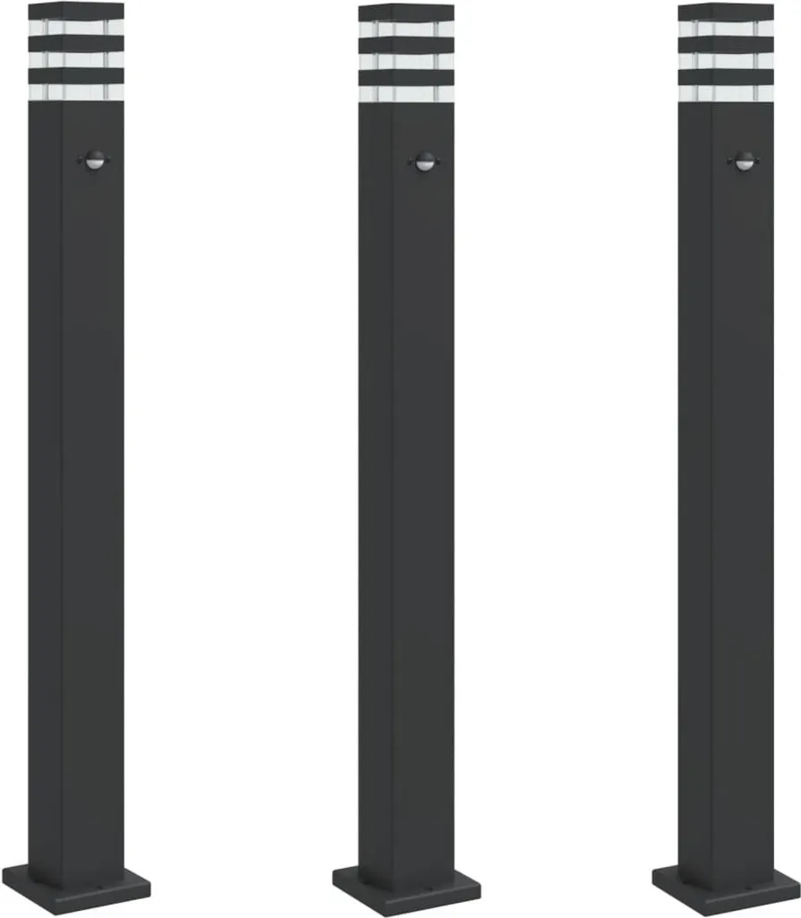 Éclairage d'allée sécurisé lot de 3 lampes 110cm aluminium et capteur