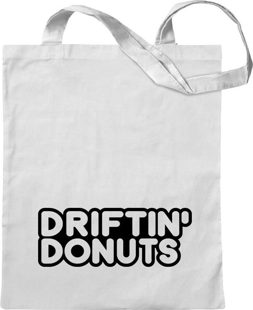 Kiwistar - Baumwolltasche - weiss - Driftin' Donuts - Tragetasche Stoffbeutel Umhängetasche langer Henkel