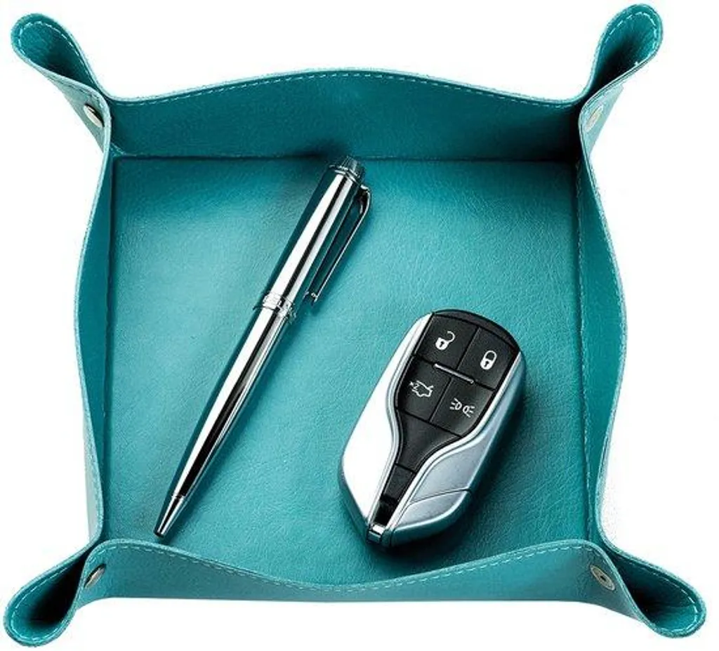 Ranger vos bijoux : corbeille de rangement vegan turquoise 14x14 cm chic