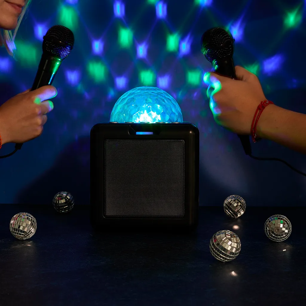 Enceinte Karaoké Boule Disco avec 2 Micros Sans Fil Rechargeable Noir