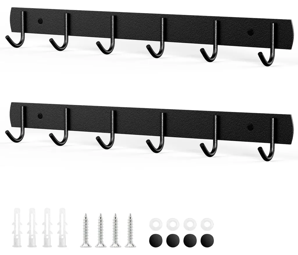 Porte-manteau mural pour chambre et cuisine en inox noir 32 cm - 2 pièces