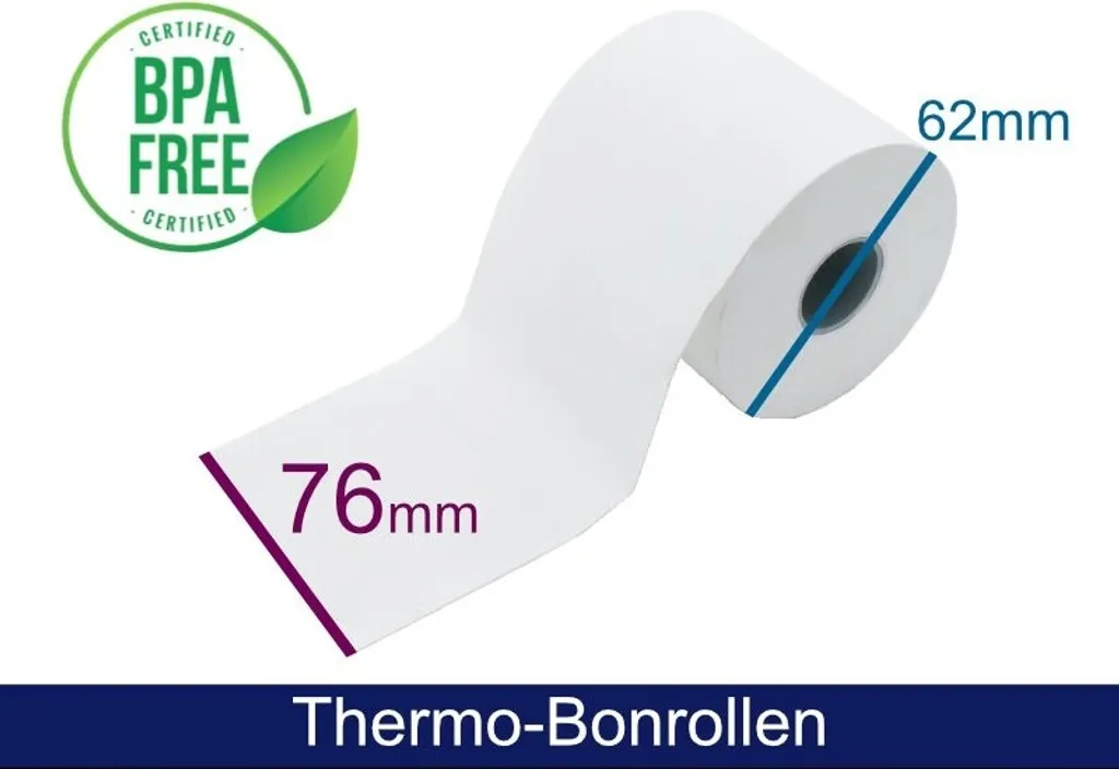 Bobine Papier Thermique 76x62x12 mm Blanc - Format 50m pour Imprimante