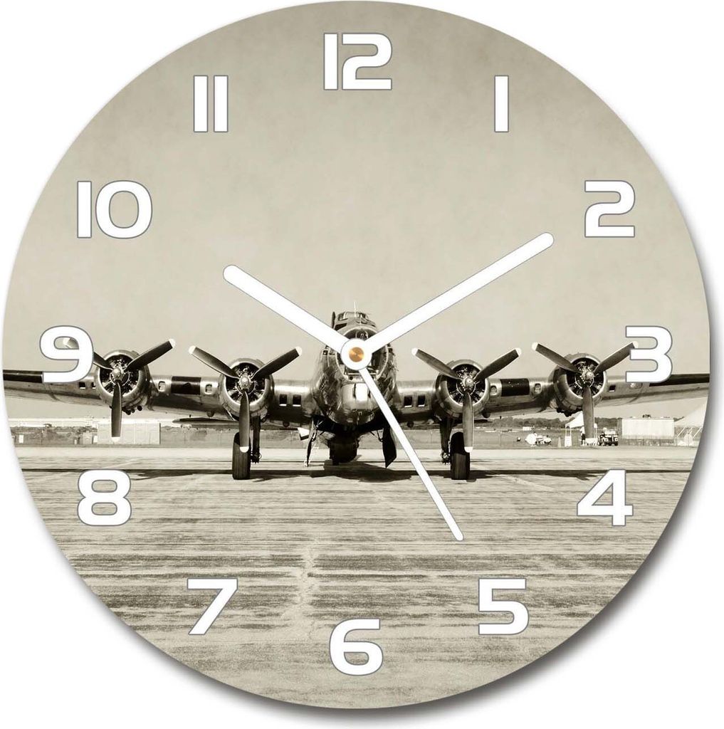 Wanduhr aus Glas 30fi Glasbild Glasuhr Gehärtetes Glas - weisse-zeiger - An old bomber