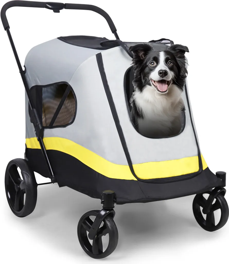 Poussette Chien Pliable 50kg avec Poignée Réglable et Panier de Luxe