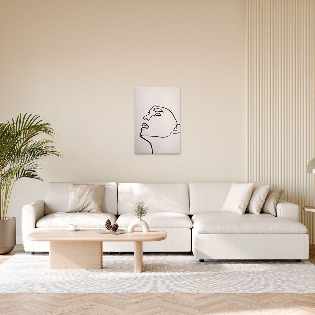 TADESSI Leinwandbild Gesicht Oneliner - Wandbild 50 x 75 cm - Kunstdruck auf Leinwand in Creme Schwarz - M1-No.51353