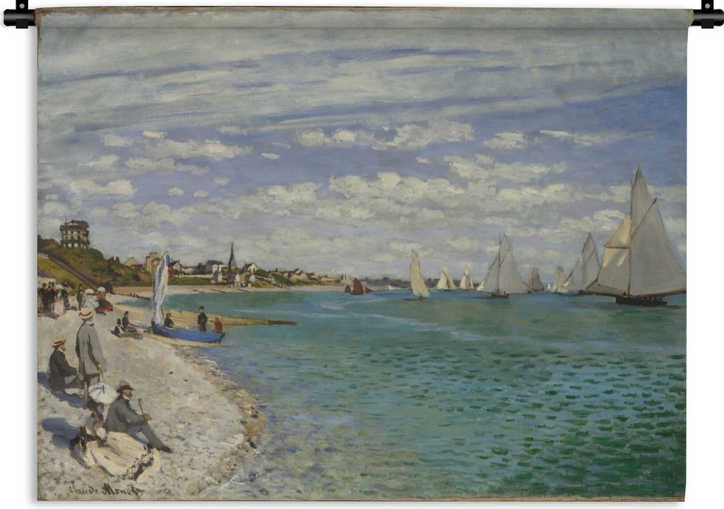 MuchoWow Wandteppich Wandbehang Regatta bei Sainte-Adresse - Gemälde von Claude Monet 120x90 cm Tapisserie Dekoration Wandtuch - Wohnen - Aufhä...