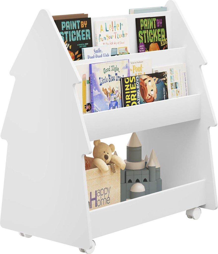 Happyment Opbergkast Lervio – Aufbewahrungsregal für Kinder – Weiß – Bücher- & Spielzeugregal – MDF-Holz – 60x38x71cm – Kinderzimmer